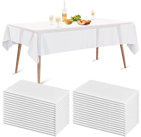 rngwaper Lot de 20 Nappes Jetables, 150 x 240cm Nappes Imperméable en PEVE Jetables Rectangulaires Nappe Blanche Couverture de Table de Fête pour Pique-Nique Barbecue, Mariages, Banquet