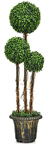 RELAX4LIFE Künstliche Pflanze 115cm, Buchsbaumkugel mit Topf & 3 Kugeln, Kunstbaum Dekopflanze mit PE Blättern, Grünpflanzen, Kunstpflanzen für den Innen- & Außenbereich (30,5 x 30,5 x 115 cm)