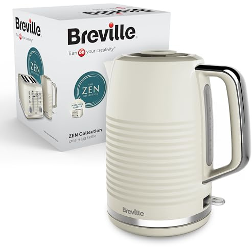 Breville Zen Cream Electric Kettle | 1.7L | 3kW Fast Boil | Cream & Silver Chrome [VKT251]