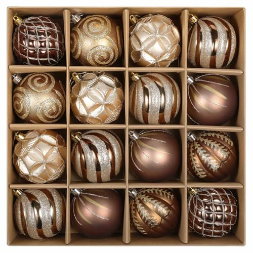 SVNVIOZ Lot de 16 boules de Noël incassables pour décoration de sapin de Noël - Marron doré - 8 cm