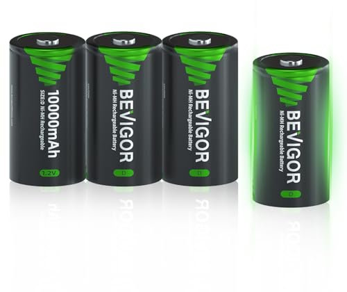 BEVIGOR 4 Pilas D Recargables Ni-MH, Alta Capacidad