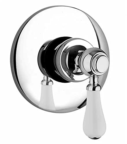 Yellowshop - Miscelatore bagno completo rubinetteria Como retrò vintage leva pomo bianco lavabo bidet vasca e doccia incasso esterno in ottone cromato flessibile inox Made in italy (Doccia Incasso)