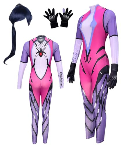 TYRHDJZQ Anime lila elastisk jumpsuit damspel kostym outfit halloween