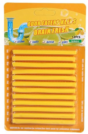 Solide Deo-Sticks für Küche und WC, 9,5 cm, Abwasserrohr-Geruchs- und Verstopfungsentferner für Fett, Speisereste (gelb), 12 Stück
