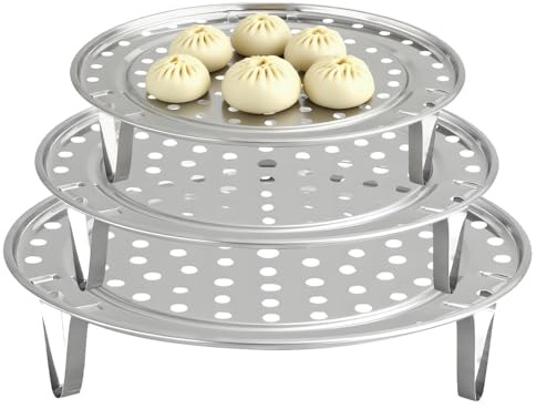 3PCS Stainless Steel Steamer Rack with Removable Legs, Steamer Steam Cookware Accessories | Stackable Steam Rack for Home Kitchen Pressure Cooker Cooking (18, 20, 22cm)