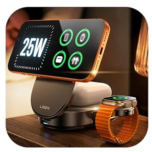 LISEN Qi2.2 25W 3 in 1 Charging Station Apple for iPhone 17/18 Duo, Pro/Max | Qi2 25W Apple Charging Station for iphone 17/18/16 Series/18 Duo, iphone charging station with 45W Adapter