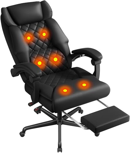 Shahoo Massage Office Chair with Heat & 6 Vibration Points, 400LBS Big and Tall Office Chair with Foot Rest, High Back Ergonomic Reclining Executive Desk Chair for Home Office Desk, PU Leather, Black