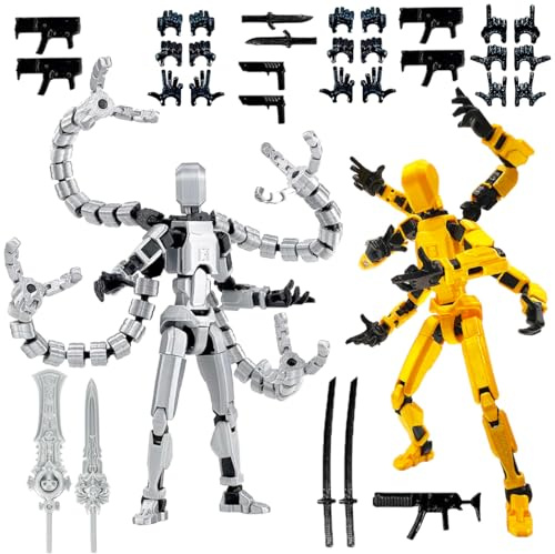 SANSGOUP T13 Action Figure Set (Assembly Completed), 3D Printed Multi-Jointed Movable Titan 13 Lucky Dummy 13 Mobile Robot, Nova 13 Action Figures Desktop Decorations for Game Lovers Toy Sliver Gold