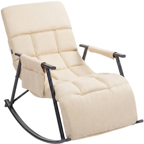 CLP Sillon mecedor Acolchado Elara con reposapies, Respaldo reclinable y Bolsillo Lateral, Apto para Lactancia Color:Crema;Material:Tela