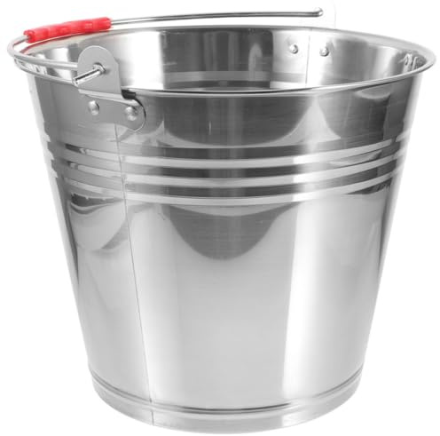AKOOSY Secchio 10 Litri in Acciaio Inossidabile per Alimentazione Cavalli e Puledri, Secchio Multifunzionale Facile da Pulire Manico Robusto per Acqua e Mangime