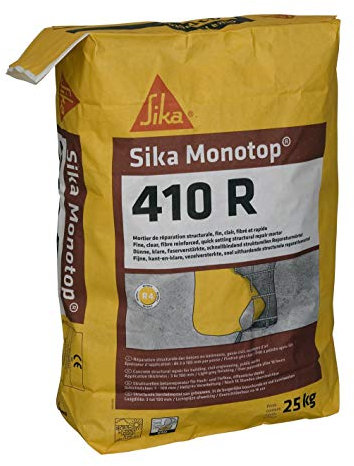 SIKA - Mortier de réparation structurale fin, fibré et rapide - sika Monotop 410R Gris - Réparation en faible et forte épaisseur - Adhère parfaitement sur la plupart des supports - 25kg
