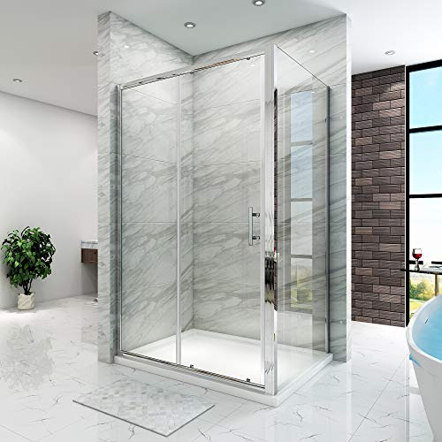 SIRHONA Cabine de douche 140x90x185 cm cabine douche à double porte coulissante, verrer 6mm