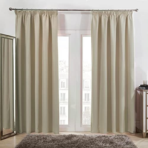 Dreamscene Pencil Pleat Curtains Set of 2 Thermal Window Panels Blackouts, Cream - 46 x 54