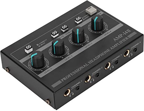 Amplificador de Auriculares de 4 Canales, Amplificador de Auriculares de Metal Resistente de Alta Potencia Estéreo Compacto de 4 Vías con Adaptador de 12V 1.5a para Escenario de Estudio(UE)