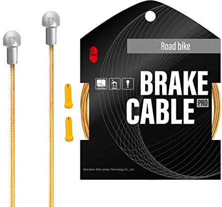 CNC Bike Brake Cable for Road Bike,Pro Slick Polished Bicycle Brake Cable for Shimano/Sram with End Caps,2800mm,Gold.