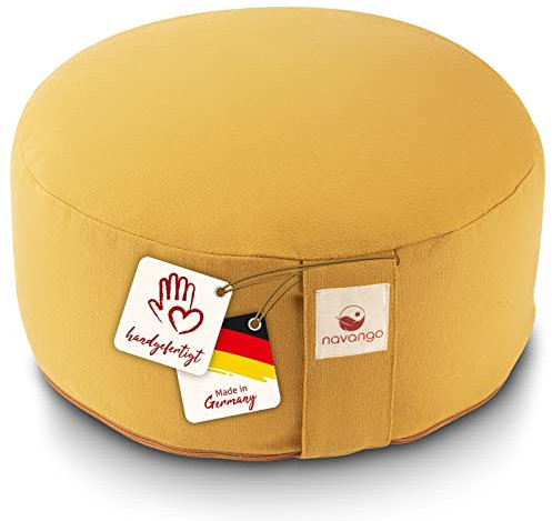 Navango® Cojín de Meditación Zafu para Yoga Color: Miel I Altura 15 cm I Relleno de Espelta Algodón 100% Hecho a Mano en Alemania I Zafu Meditacion Accesorios para Yoga I Funda Lavable