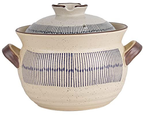 Vnook Pentola di Cottura in Ceramica Pentola Calda Giapponese Casseruola Pentole Stufato Zuppa di Terracotta Pentola di Terracotta con Coperchio Doppio Manico Cucina in gres (Size : 3L)