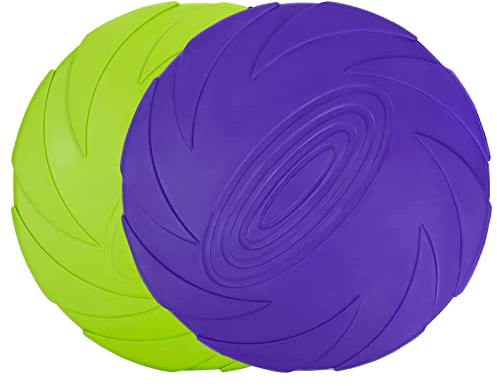 Vivifying Lot de 2 disques Volants pour Chien en Caoutchouc Naturel de 15 cm pour Terre et Eau (Vert + Violet)