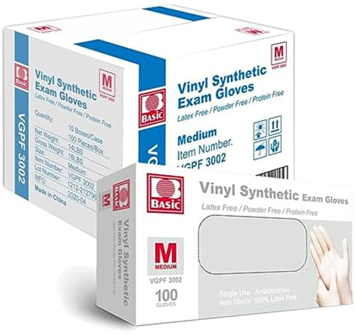 Jointown Basic Medical Vinyl Exam Gloves Disposable Latex Free Medium, Powder-Free, Clear Food Safe Gloves, Vgpf3002, (Case of 1,000) Medium