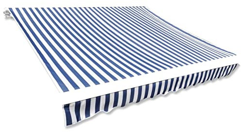 ZEYUAN Blue and White Canvas Sunshade, 450 x 300 cm, Canvas Sunshade, Outdoor Awning Suitable for Patios, Balconies and Gardens