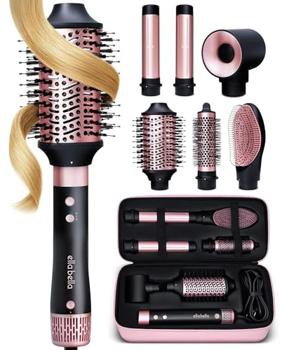ELLA BELLA® 6 in 1 Professional Hot Air Styler • Powerful Hair Dryer & Straightener Set • Styling Without Heat Damage • Fast Drying Curling Volumizing Straightening • Includes Protective Travel Case
