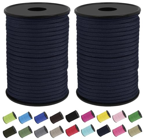 CAMAL 2PCS Paracorde Corde de Tente 4mm Cordon à 7 Brins Corde Polypropylene 30m Cordes Réfléchissantes Cordon Nylon pour Activités de Camping en Extérieur Bracelet Paracorde (Bleu Marine)