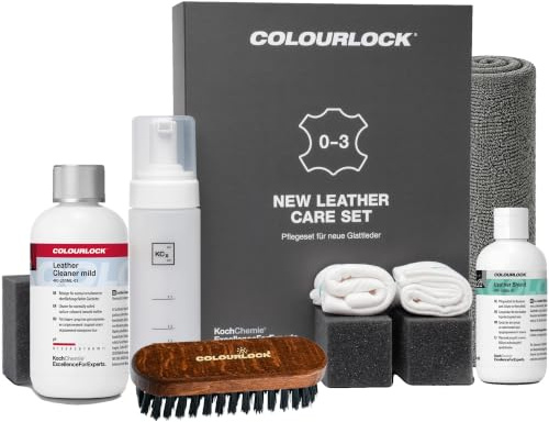 autopflege COLOURLOCK Lederpflege Set Neuleder | Leder Pflege Set geeignet für Auto Sofa Couch uvm. | Lederreiniger Mild + Leder Versiegelung + Reinigungsbürste + Reinigungsschwamm + Tücher + Foamer