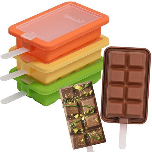 Webake Silicone Ice Cream Bar Moulds with Sticks and Lids 4 Pcs Dubai Chocolate Bar Mold Reusable Popsicle Mould Cakesicle Moulds