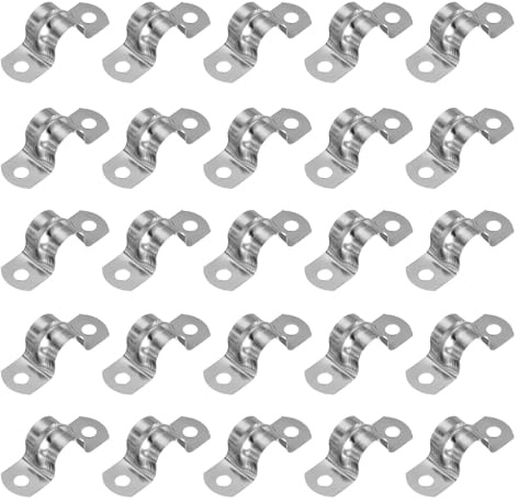 PATIKIL 16 mm styv rörrem, 25 st 304 rostfritt stål rörklämma 2 hål U-fäste rörklämma rörband för rör, kabel och ledningsfixering, (5/8 tum)