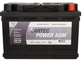 CARTEC Autobatterie POWER AGM 70 AH / 720 A KSN A02, Starterbatterie mit langer Lebensdauer, auslaufsicher, geeignet für alle Fahrzeuge, besonders für Start-Stopp-Systeme, schwarz