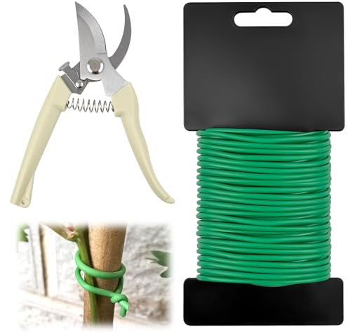 3mm Fil de Jardin Galvanisé Flexible Réutilisable, 20m Fil Torsadée de Support de Plantes de Jardinage, Fil de Fer Enduit de Plantes Souple avec Sécateur pour Plantes Grimpantes Tomates