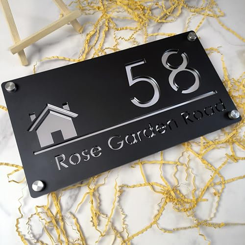 Letrero acrílico personalizado cortado con láser, placa de dirección moderna de doble capa con nombre y número de calle, placa de puerta personalizada impermeable para pared o puerta al aire libre