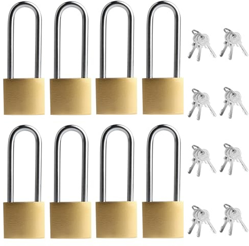 Pack de 8 candados con grillete largo, candado de 32 mm, con llaves iguales, candados con llave, cerradura de seguridad para equipaje, armarios, taquillas, cerradura para maletas
