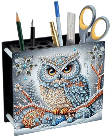 JISHSHAY Diamond Painting Porte Crayon Hibou Diamant Painting Porte Stylo Bureau Animaux Broderie Diamant Pot a Crayon Diamond Art Trousse Point de Croix Boîte de Rangement Puzzle Adulte Pen Holder