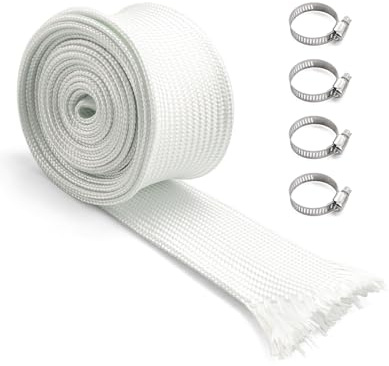Erato 200cm 25mm Tubi di Scarico Isolante Guaina in Fibra di Vetro con 4 Fascette Protezione termica per Riscaldatore di Sosta, Riscaldatore Diesel, Generatori, Generatore di emergenza