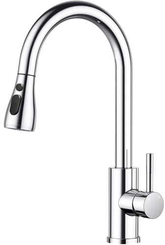 Aica Küchenarmatur Ausziehbar Hochdruck Wasserhahn 360° Schwenkbar aus Edelstahl mit Keramischer Kartusche, 3 Strahlarten Chrome