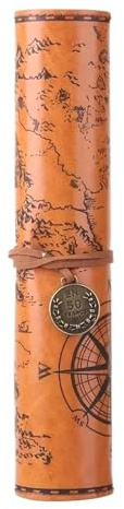 Antique Map Design Pencil Bag Spacious Leather Brush Storage for School Office & Artists Large Capacity Leather Pen Bag