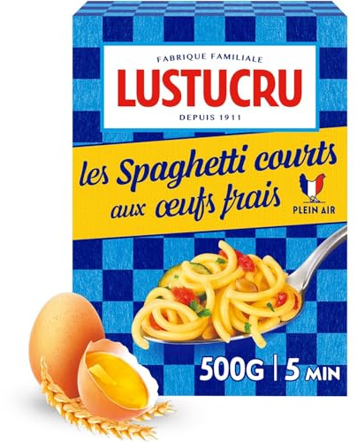 LUSTUCRU - Pâtes spaghetti court oeufs | Onctueuses et savoureuses | Idéales pour vos plats gourmands | la boite de 500 g | LOT DE 4