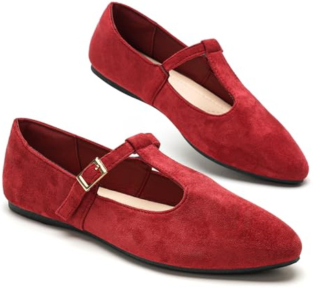 GLAMORA Ballerine Donna Mary Jane Cinturino T Fibbia Camoscio Sintetico Piatte Eleganti Comode Morbide Leggere Punta Tonda Classiche Antiscivolo Flessibili Comfort