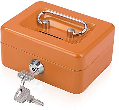 Mini Cash Box with Slot Small Cash Box with Money Tray and Key Lock, Metal Lock Box for Casino Gamblers 4.9 x 3.7 x 2.4 Orange