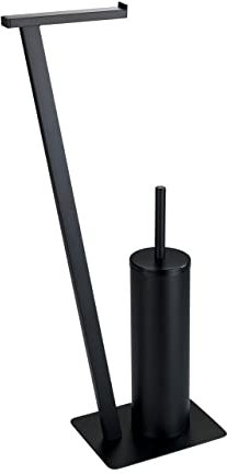 WENKO Stand WC-Garnitur Lirio, Ständer für Toilettenpapier & Toilettenbürste, WC-Papierhalter, stehender Rollenhalter inkl. Bürste, lackierter Stahl, 15 x 68,5 x 30 cm, Schwarz matt
