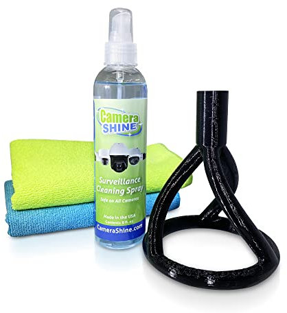 Surveillance/Security Camera Cleaning Tool - Safely from The Ground - with Cleaning Solution & Re-usable Microfiber Towels