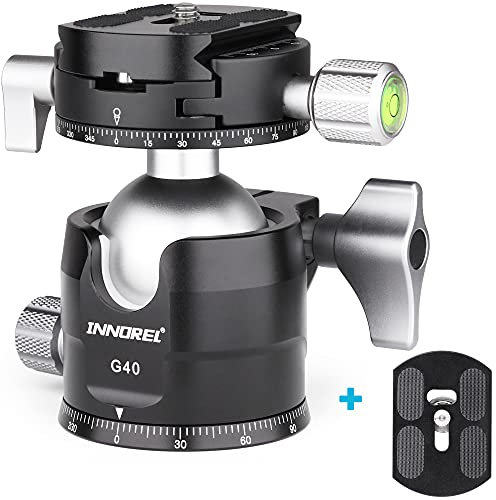 INNOREL G40 Rótula de Bola de trípode de Perfil bajo Rótula de trípode de cámara de Metal panorámica Doble con Placa de liberación rápida Arca Swiss para monopié, DSLR, Carga máxima de 20 kg