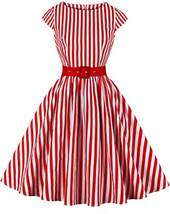AXOE Women's Vintage 1950s Cotton Dress Belted A-Line