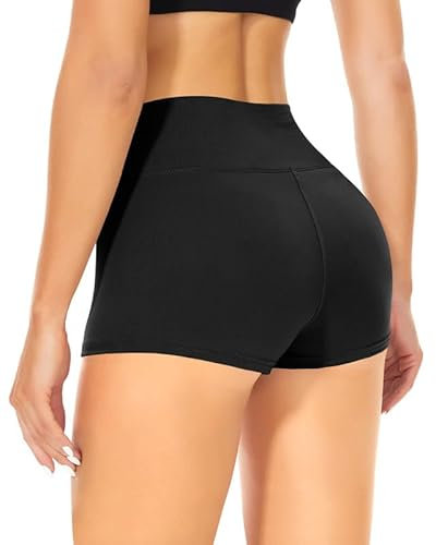 TNNZEET Radlerhose Damen Hohe Taille Shorts Bauchweg Hotpants Kurze Sporthose Leggings Boxershorts für Yoga Gym (Schwarz,L-XL)