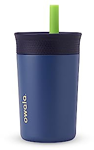 Owala Kids Insulation Stainless Steel Tumbler with Spill Resistant Flexible Straw, Easy to Clean, Kids Water Bottle, Great for Travel, Dishwasher Safe, 12 Oz, Navy and Blue (Home Base)