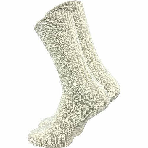 GAWILO Chaussettes traditionnelles homme Trachtensocke (1 paire) Chaussettes bavaroises à motif torsadé – Idéales pour Lederhose & Oktoberfest (naturel, 43-46)
