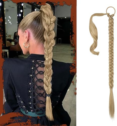 Sofeiyan Braid Extensions Pferdeschwanz Verlängerung mit Haargummi 66cm Lange Geflochtener Ponytail Verlängerung Aschblond Natürliches Haarverlängerung Synthetisches Zopf Haarteil für Damen