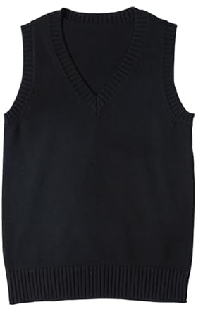 ZUEVI - Chaleco de punto sin mangas, para mujer, cuello de pico, para uniforme escolar.