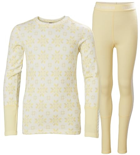 Helly Hansen Jr Graphic LIFA Merino Set Couche de Base inférieure, 367 Flocon de Neige Jaune crème AOP, 10 Ans Mixte Enfant